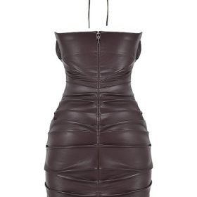 Olivia Bitter Chocolate Vegan Leather Mini Dress - Image 4