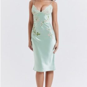 Fallon Light Jade Embroidered Slip Dress - Image 7