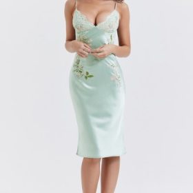 Fallon Light Jade Embroidered Slip Dress - Image 8