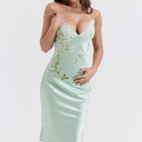 Fallon Light Jade Embroidered Slip Dress - Image 9