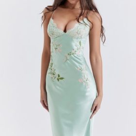 Fallon Light Jade Embroidered Slip Dress - Image 10