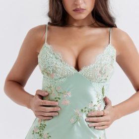 Fallon Light Jade Embroidered Slip Dress - Image 11