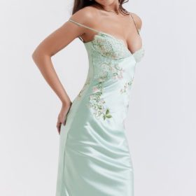 Fallon Light Jade Embroidered Slip Dress - Image 13