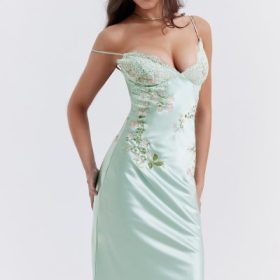 Fallon Light Jade Embroidered Slip Dress - Image 14