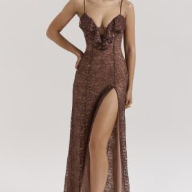 Lucianna Espresso Lace Maxi Dress - Image 5