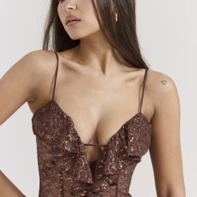 Lucianna Espresso Lace Maxi Dress - Image 6