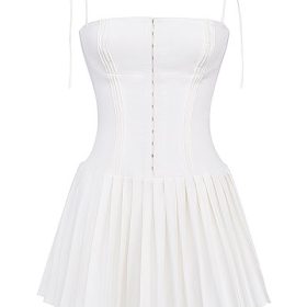 Marcy White Pleated Mini Dress - Image 2