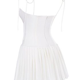 Marcy White Pleated Mini Dress - Image 3