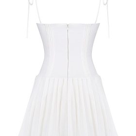 Marcy White Pleated Mini Dress - Image 4