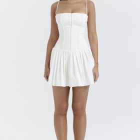 Marcy White Pleated Mini Dress - Image 7