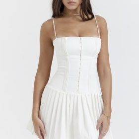 Marcy White Pleated Mini Dress - Image 8
