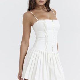 Marcy White Pleated Mini Dress - Image 10