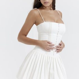 Marcy White Pleated Mini Dress - Image 11