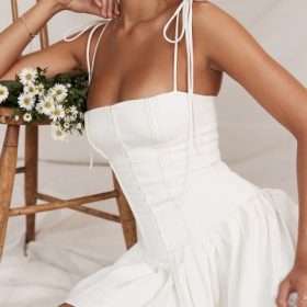 Marcy White Pleated Mini Dress - Image 14