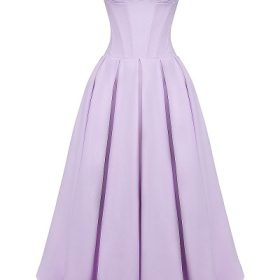 Lady Orchid Twill Strapless Tulle Midi Dress - Image 2