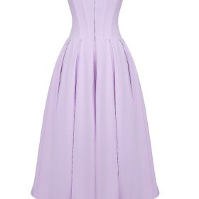 Lady Orchid Twill Strapless Tulle Midi Dress - Image 4