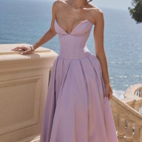 Lady Orchid Twill Strapless Tulle Midi Dress - Image 5
