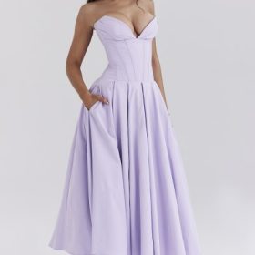 Lady Orchid Twill Strapless Tulle Midi Dress - Image 6