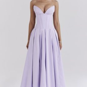 Lady Orchid Twill Strapless Tulle Midi Dress - Image 7