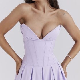 Lady Orchid Twill Strapless Tulle Midi Dress - Image 8