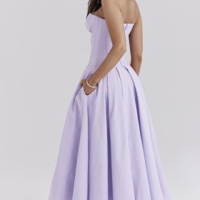 Lady Orchid Twill Strapless Tulle Midi Dress - Image 9