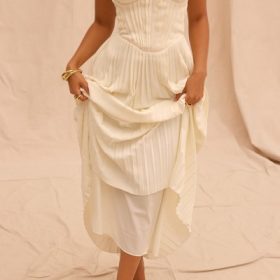 Amorata Ivory Pleated Maxi Dress