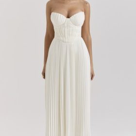 Amorata Ivory Pleated Maxi Dress - Image 5