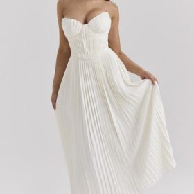 Amorata Ivory Pleated Maxi Dress - Image 7