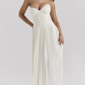 Amorata Ivory Pleated Maxi Dress - Image 8
