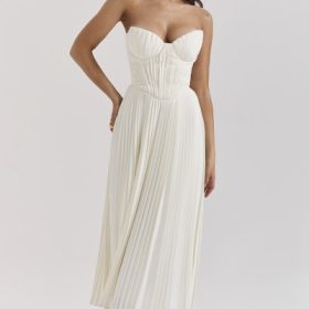Amorata Ivory Pleated Maxi Dress - Image 9
