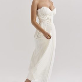 Amorata Ivory Pleated Maxi Dress - Image 10