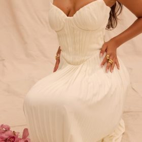 Amorata Ivory Pleated Maxi Dress - Image 13