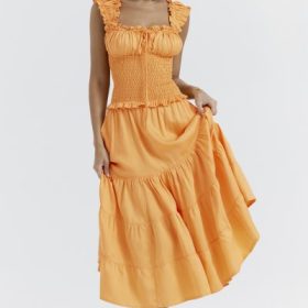 Phedra Tangerine Shirred Sundress - Image 5