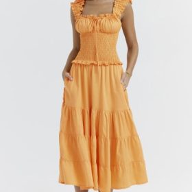 Phedra Tangerine Shirred Sundress - Image 7