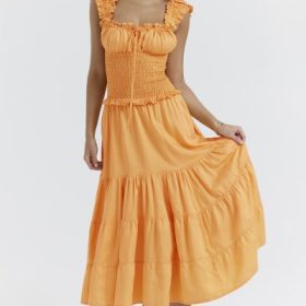 Phedra Tangerine Shirred Sundress - Image 8