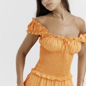 Phedra Tangerine Shirred Sundress - Image 9