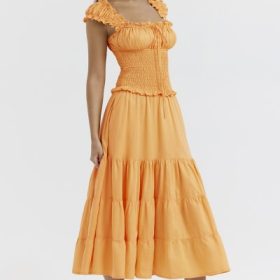 Phedra Tangerine Shirred Sundress - Image 10