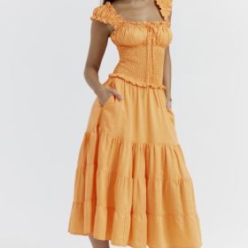 Phedra Tangerine Shirred Sundress - Image 11