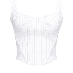 Selma White Pinstripe Boned Corset Top - Image 2