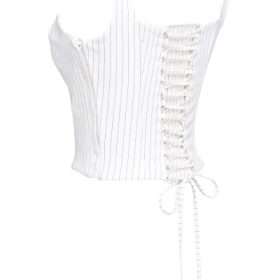 Selma White Pinstripe Boned Corset Top - Image 3