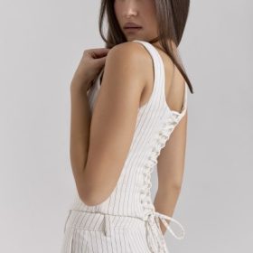 Selma White Pinstripe Boned Corset Top - Image 10