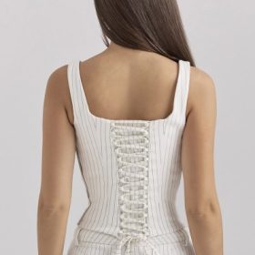 Selma White Pinstripe Boned Corset Top - Image 11