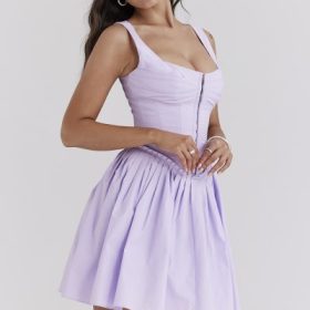 Cupid Orchid Pleated Cotton Mini Dress - Image 8