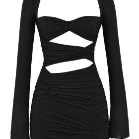 Camille Black Real Silk Cutout Mini Dress - Image 2