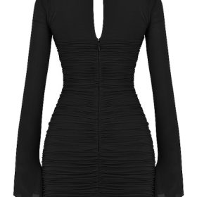 Camille Black Real Silk Cutout Mini Dress - Image 4