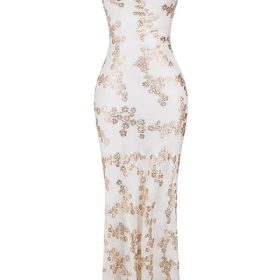 Capriana White & Gold Jacquard Satin Gown - Image 2