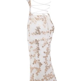 Capriana White & Gold Jacquard Satin Gown - Image 3