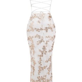 Capriana White & Gold Jacquard Satin Gown - Image 4