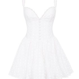 Brigitte White Cotton Broderie Anglais Corset Mini Dress - Image 2