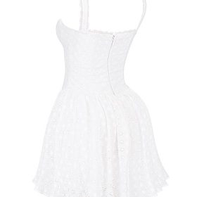 Brigitte White Cotton Broderie Anglais Corset Mini Dress - Image 3